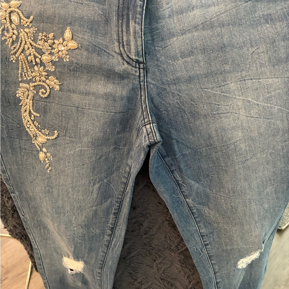 Denim 24/7 Blue Jeans with Pearl and Crystal Embellishments